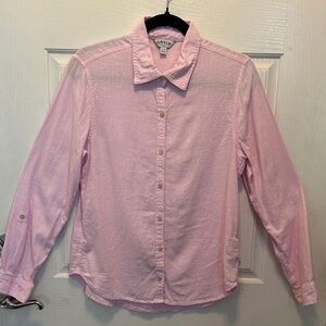 Orvis Light Pink Linen Blend Button-Down Shirt Roll Tab Sleeves Size S